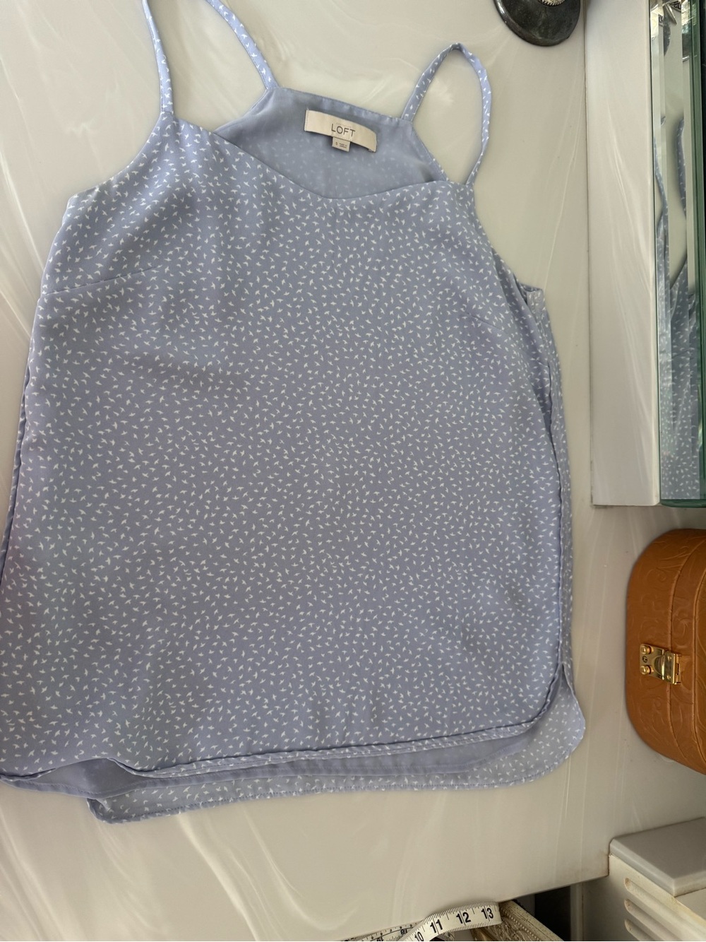 LOFT Pale Blue camisoles with White Micro Print - Picture 3 of 9